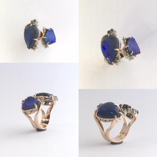 Rose gold, opal and diamond dress ring.