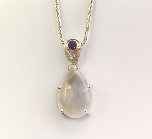 Moonstone and rhodolite pendant